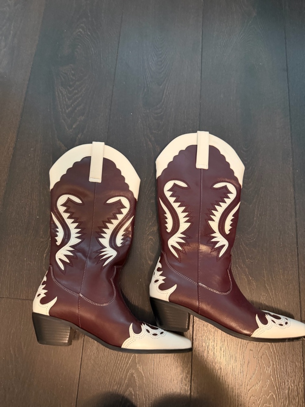 Urban Outfitters Burgundy and White Western Heeled Boots